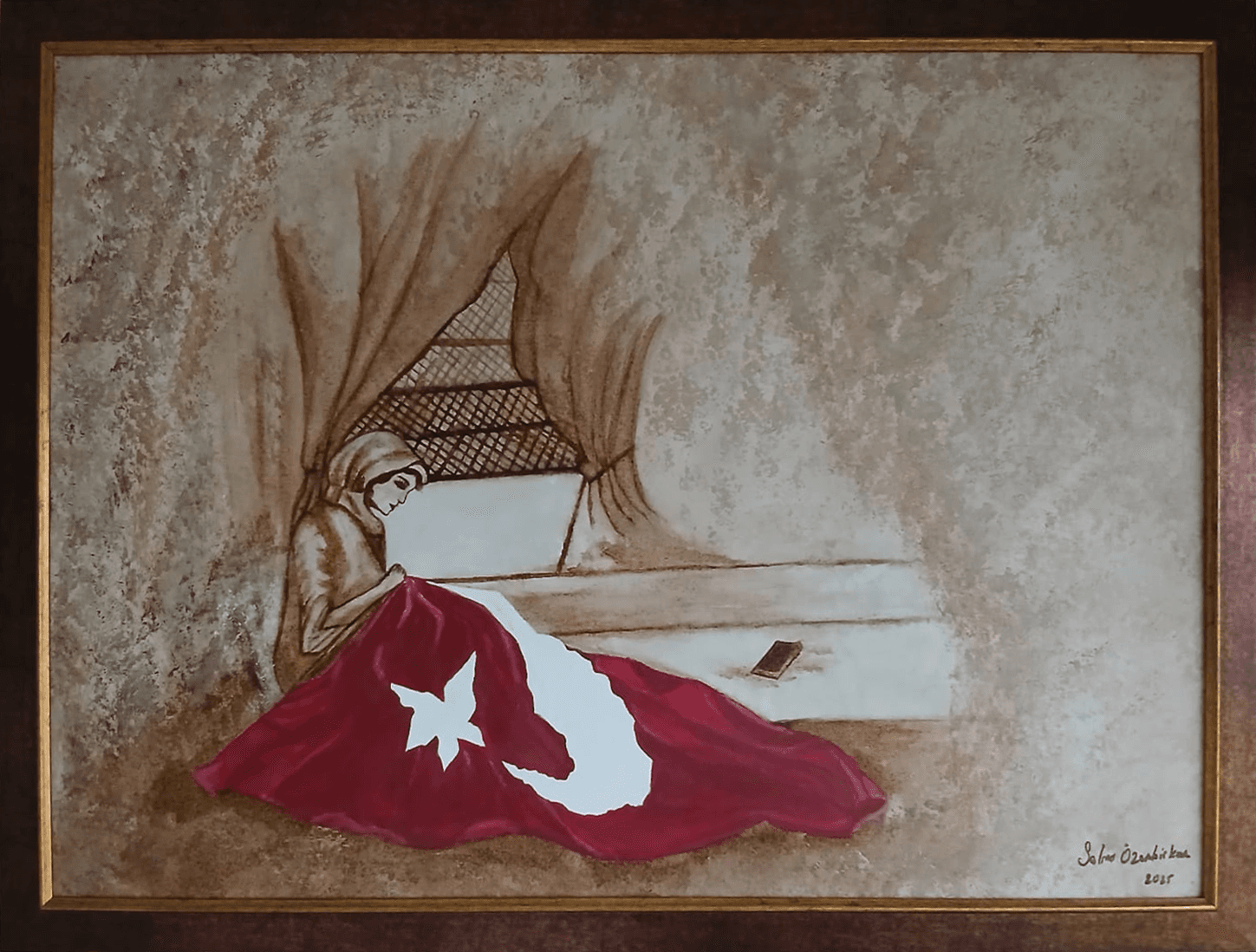 Türk bayrağı ile natürmort tablo