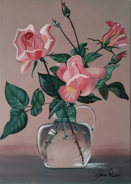 Cam vazoda pembe güller tablosu